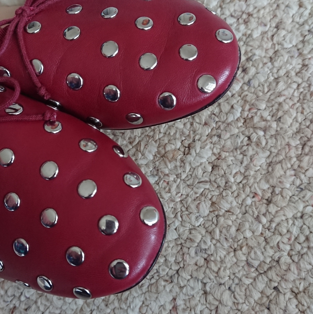 Loeffler Randall Landon Studded Leather Ballerina Flats in Burgundy size 6.5 - Picture 9 of 16